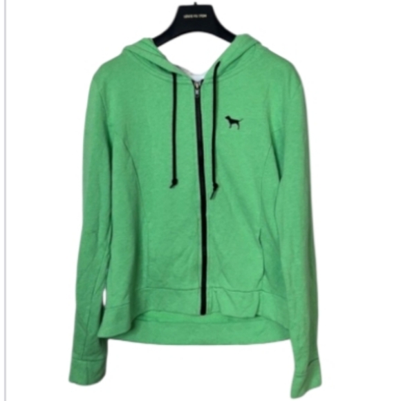 PINK VS Green Blk & Foil Logo Fleece Full Zip Hoodie 😍